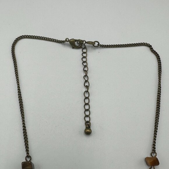 Vintage Nina Ricci for Avon Lariat Necklace Bronze Tone Tigers Eye Chip Beaded - Picture 7 of 13